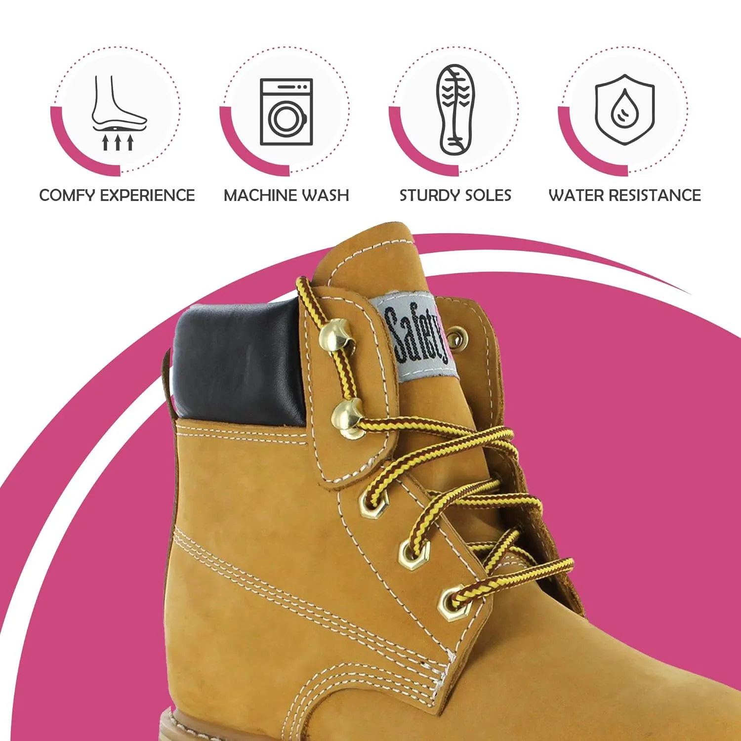 GS003-Tan-7.5W Steel Toe Work Boots - Tan - 7.5W, English, Capacity, Volume, Leather, 7.5W, Tan ()