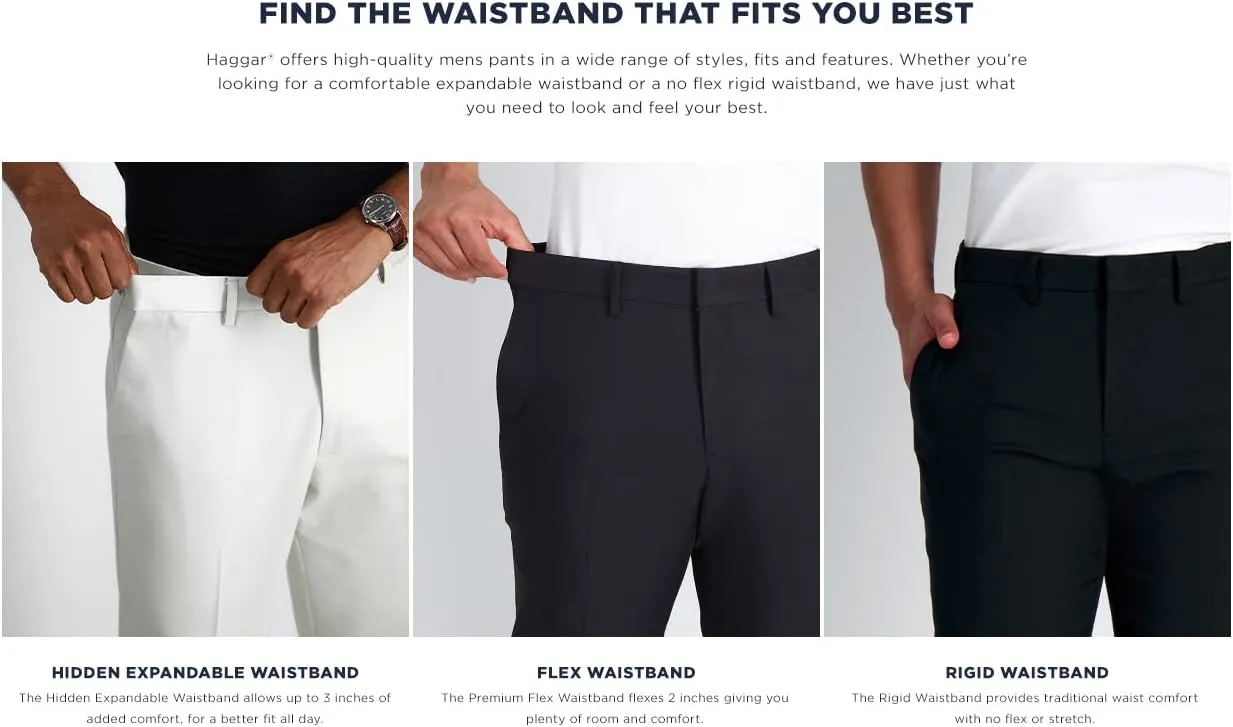 Haggar Men's Cool 18 Hidden Expandable Waist Pleat Front Pant-Regular and Big & Tall Sizes