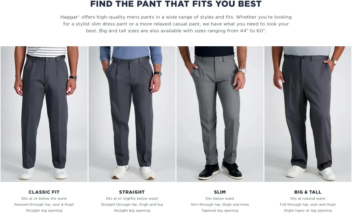 Haggar Men's Cool 18 Hidden Expandable Waist Pleat Front Pant-Regular and Big & Tall Sizes