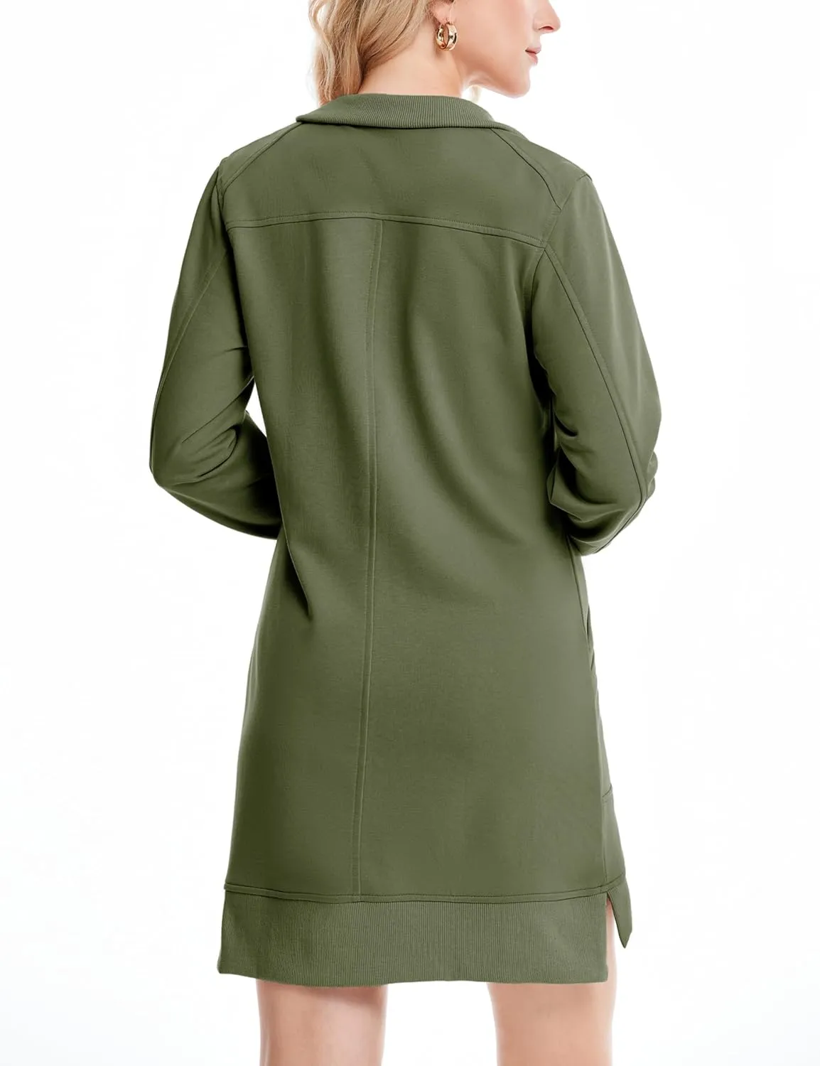 Half Zip Sweatshirt Dress for Women Casual Long Sleeve Mini Dresses V Neck Pullover Tunic Top with Pockets