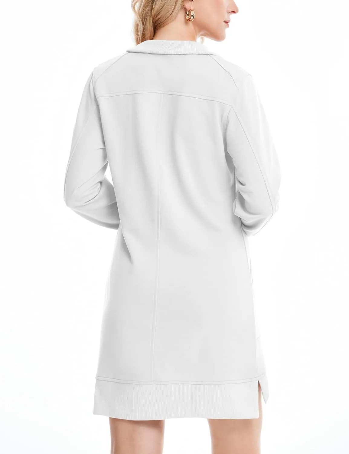 Half Zip Sweatshirt Dress for Women Casual Long Sleeve Mini Dresses V Neck Pullover Tunic Top with Pockets