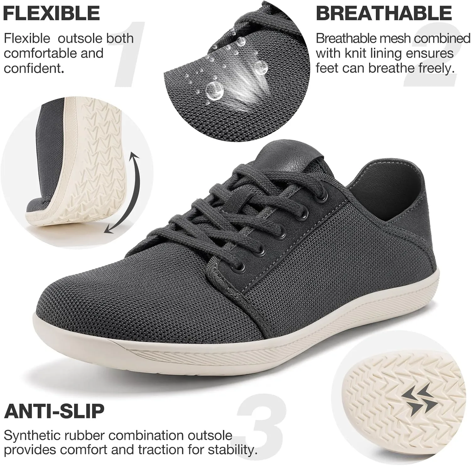 HEEZ Mens Wide Toe Barefoot Shoes 2 in 1 Slip on Mules and Breathable Sneakers for Men Lace Up Comfortable Walking Shoes