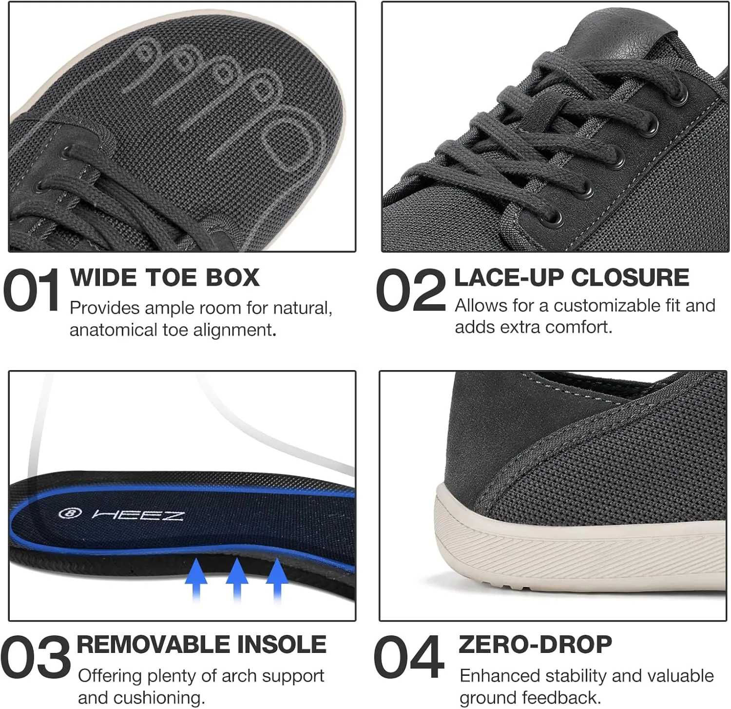 HEEZ Mens Wide Toe Barefoot Shoes 2 in 1 Slip on Mules and Breathable Sneakers for Men Lace Up Comfortable Walking Shoes