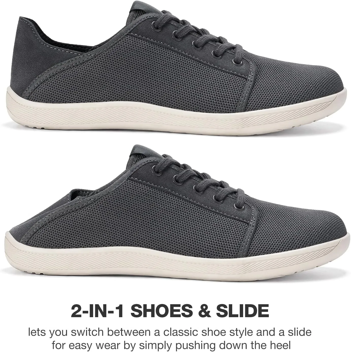 HEEZ Mens Wide Toe Barefoot Shoes 2 in 1 Slip on Mules and Breathable Sneakers for Men Lace Up Comfortable Walking Shoes