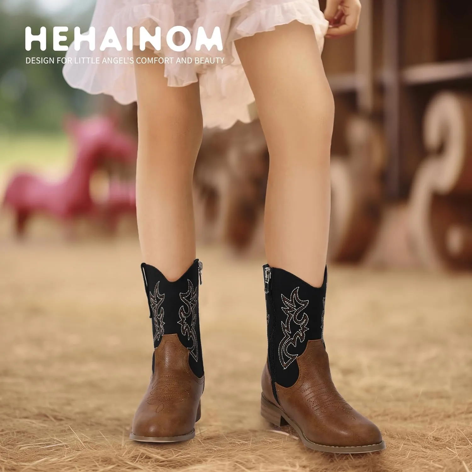 Hehainom Girls Cowboy Cowgirl Boots Boys Kids Toddler Western Mid Calf Zipper Riding Boots for Little Kid Big Kid
