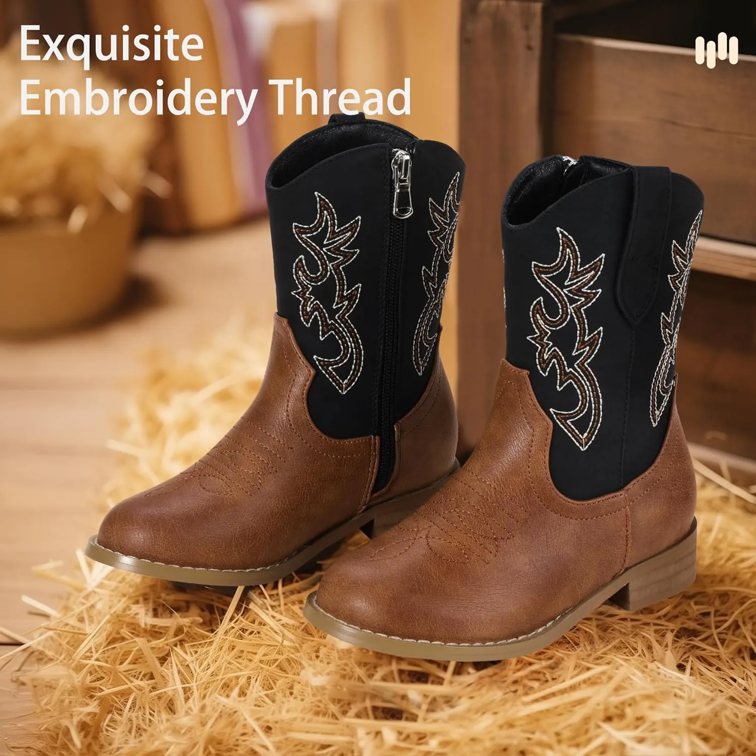 Hehainom Girls Cowboy Cowgirl Boots Boys Kids Toddler Western Mid Calf Zipper Riding Boots for Little Kid Big Kid