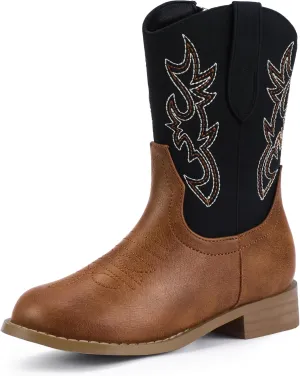 Hehainom Girls Cowboy Cowgirl Boots Boys Kids Toddler Western Mid Calf Zipper Riding Boots for Little Kid Big Kid