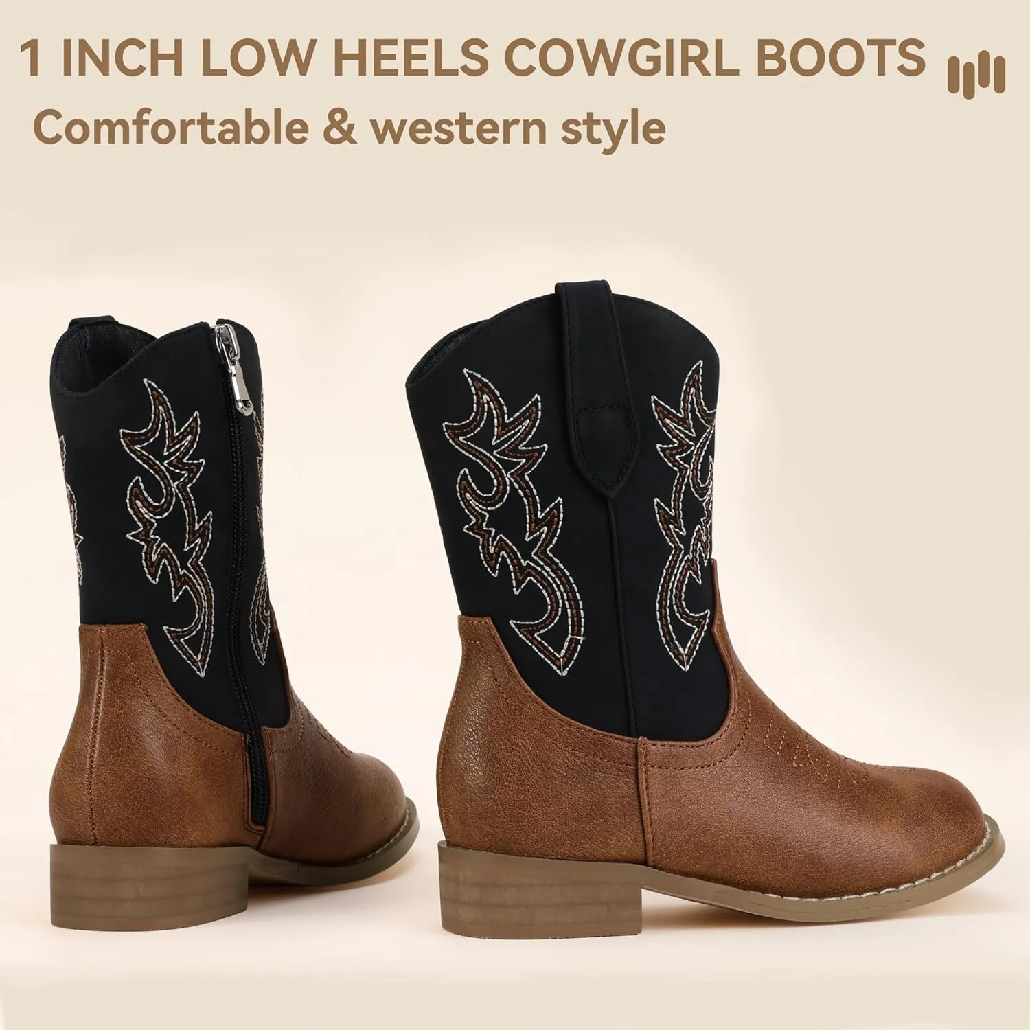 Hehainom Girls Cowboy Cowgirl Boots Boys Kids Toddler Western Mid Calf Zipper Riding Boots for Little Kid Big Kid
