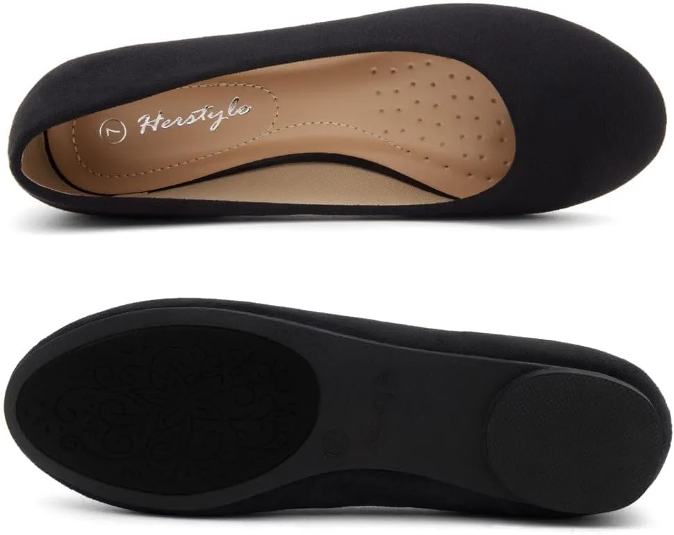 Herstyle Ever Memory Women's Ballet Flats Dressy Flat Shoes Almond Toe Ballerina Comfortable Slip-On Casual Flats for Daily Wear Work Office and Party