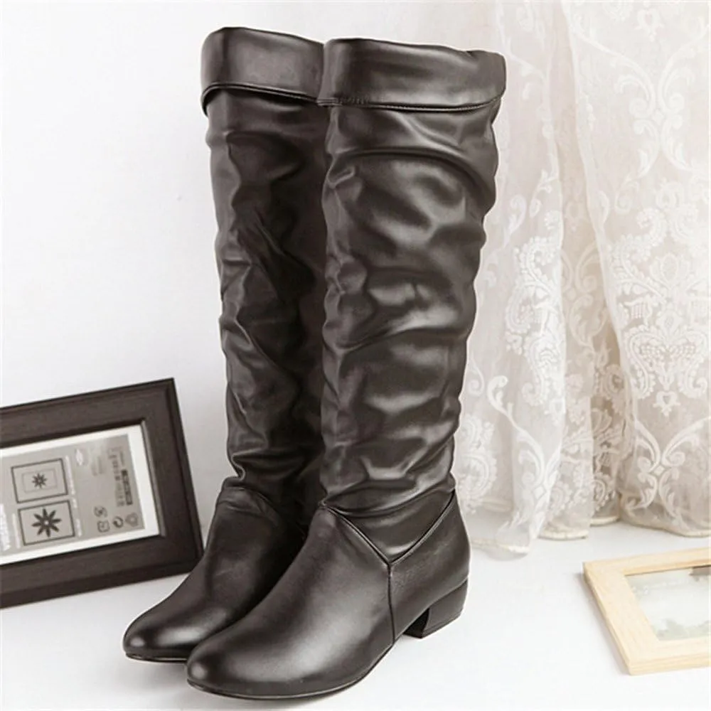High Knee Riding Boots Heels Flat Winter Women's Thigh High Suede Boot
