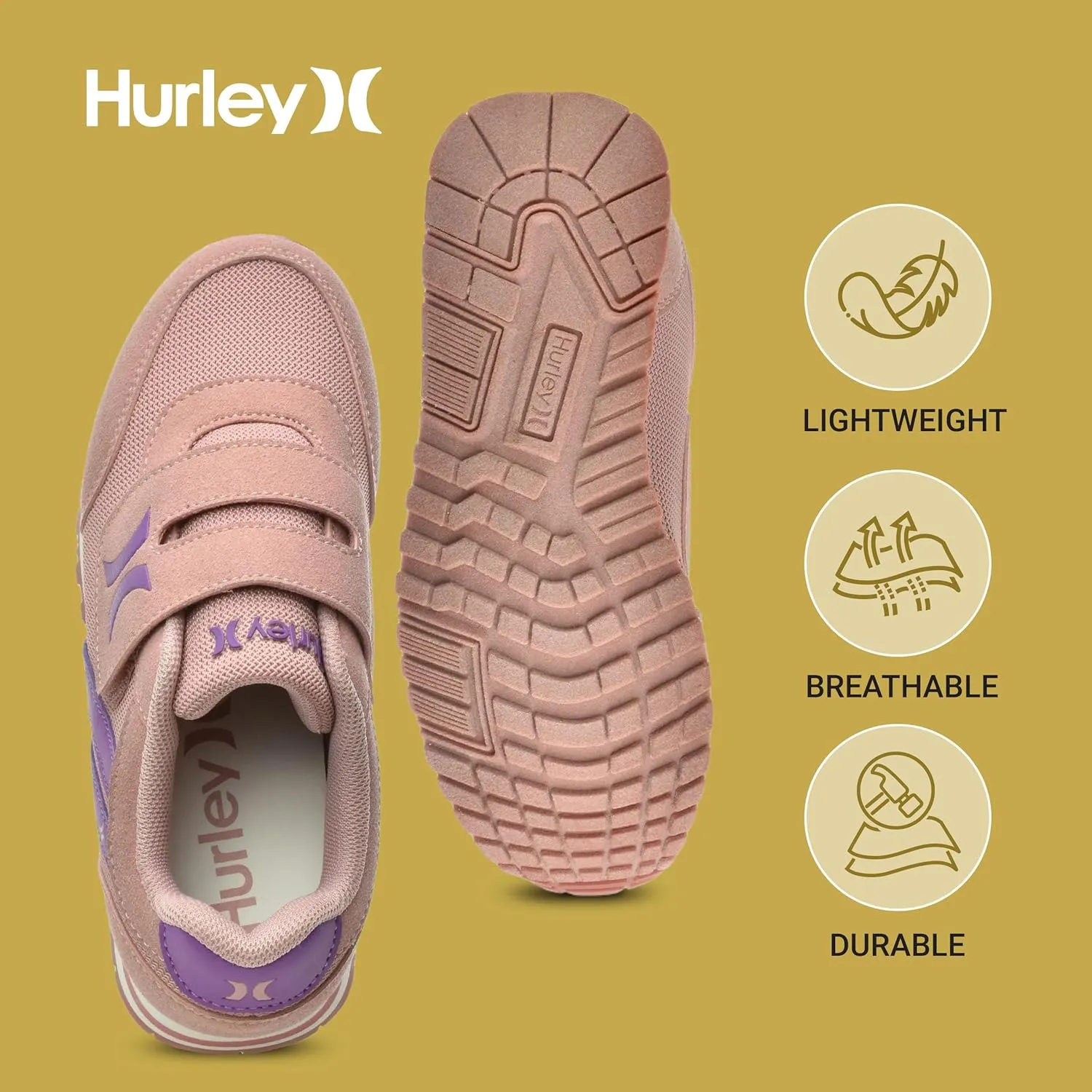 Hurley Kid's Knox Walking Sneakers - Kid's Runner Shoes with Hook & Loop Closure for Easy Wear, Lightweight Running & Walking Shoes for Boys & Girls, Toddler Kid's Sneaker Shoes