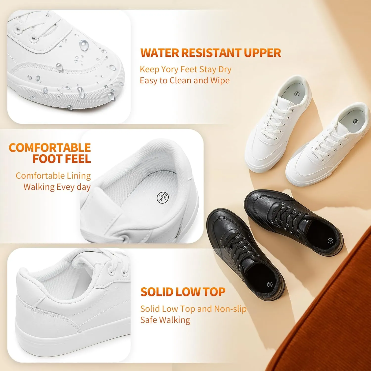 HYPOCRUTE White Leather Sneakers for Women Tennis Shoes Womens Fashion Sneakers Low Top Casual Shoes for Walking