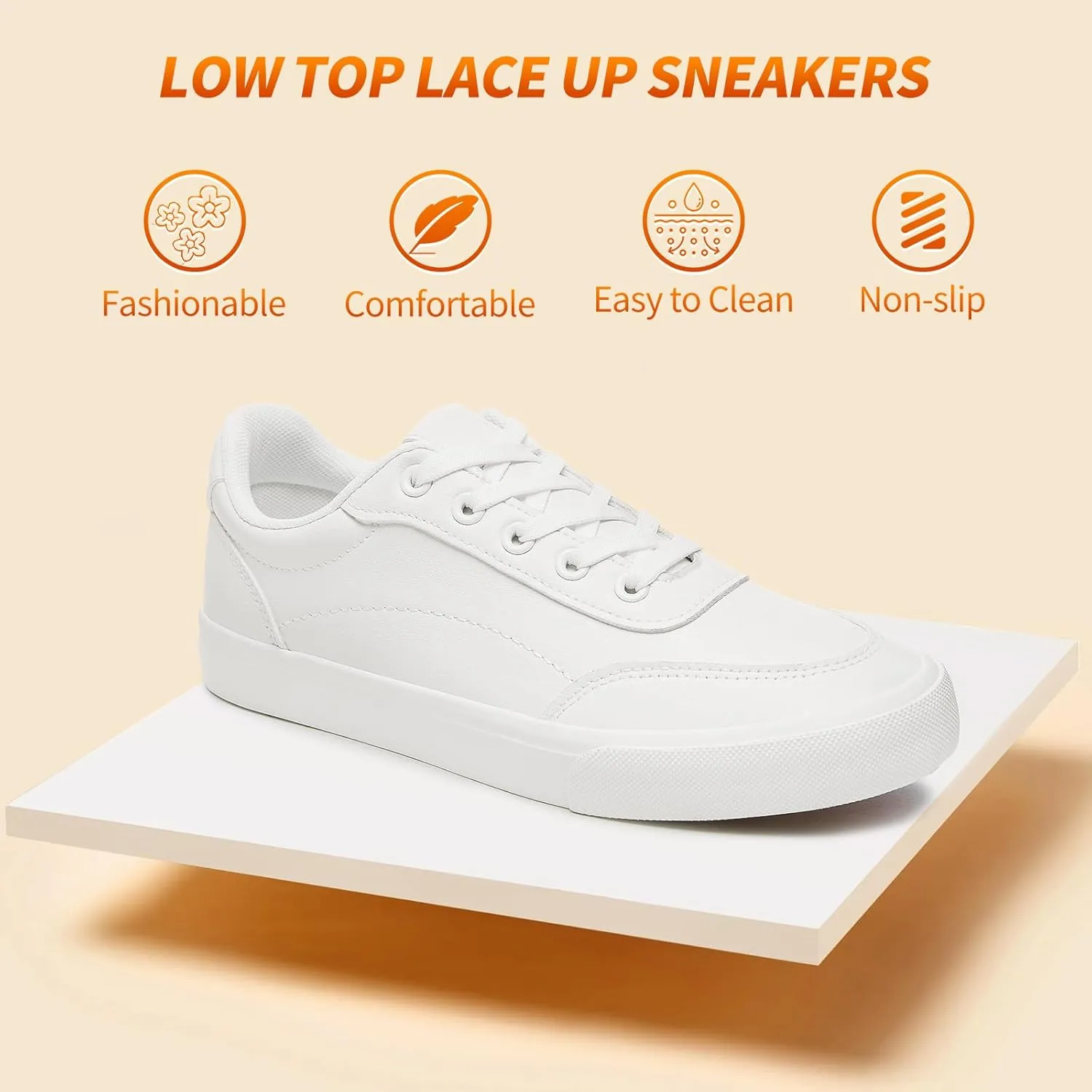 HYPOCRUTE White Leather Sneakers for Women Tennis Shoes Womens Fashion Sneakers Low Top Casual Shoes for Walking