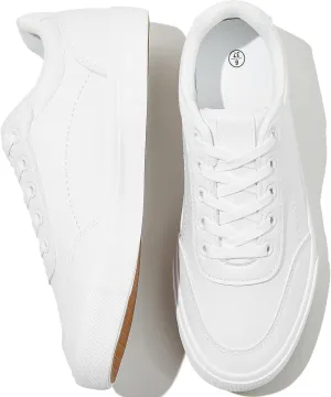 HYPOCRUTE White Leather Sneakers for Women Tennis Shoes Womens Fashion Sneakers Low Top Casual Shoes for Walking