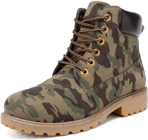Inornever Winter Snow Boots for Women Waterproof Shoes Flat Lace Up Ankle Booties Low Heel Work Combat Boots