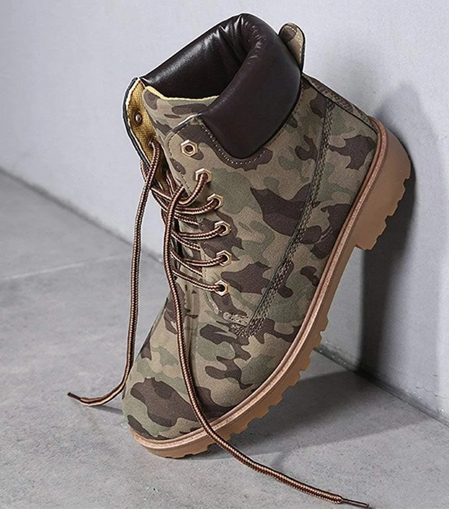 Inornever Winter Snow Boots for Women Waterproof Shoes Flat Lace Up Ankle Booties Low Heel Work Combat Boots