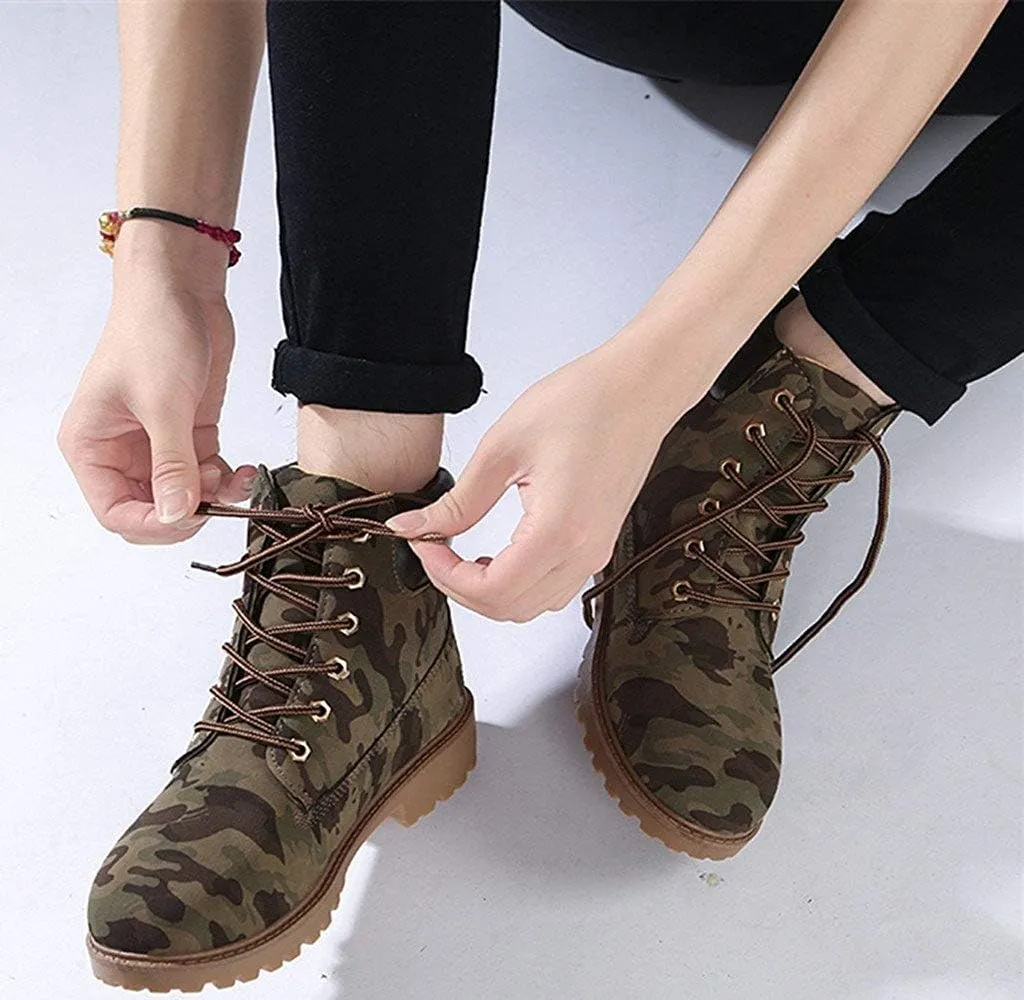 Inornever Winter Snow Boots for Women Waterproof Shoes Flat Lace Up Ankle Booties Low Heel Work Combat Boots