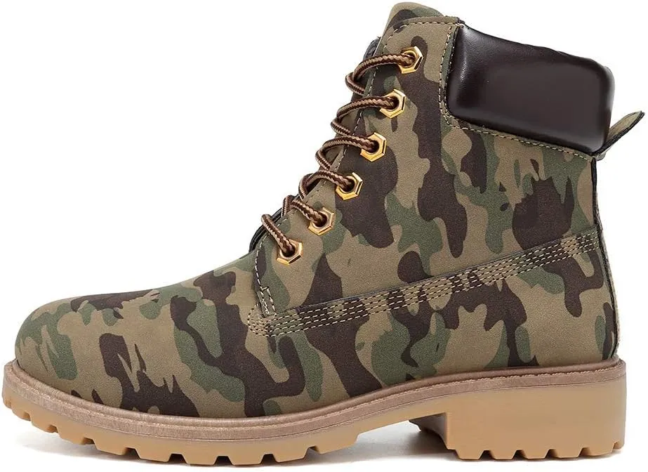 Inornever Winter Snow Boots for Women Waterproof Shoes Flat Lace Up Ankle Booties Low Heel Work Combat Boots