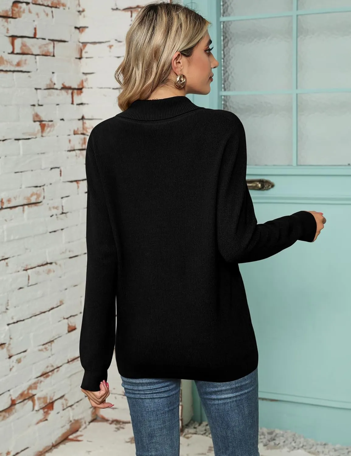 Ivicoer Women Long Sleeve V Neck Pullover Collar Knitted Sweaters