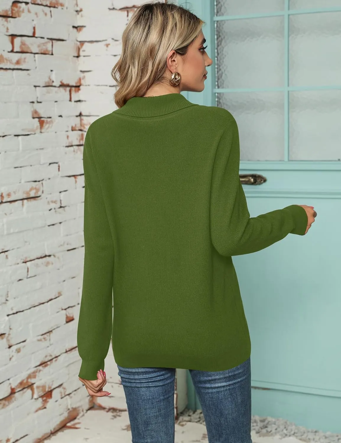 Ivicoer Women Long Sleeve V Neck Pullover Collar Knitted Sweaters