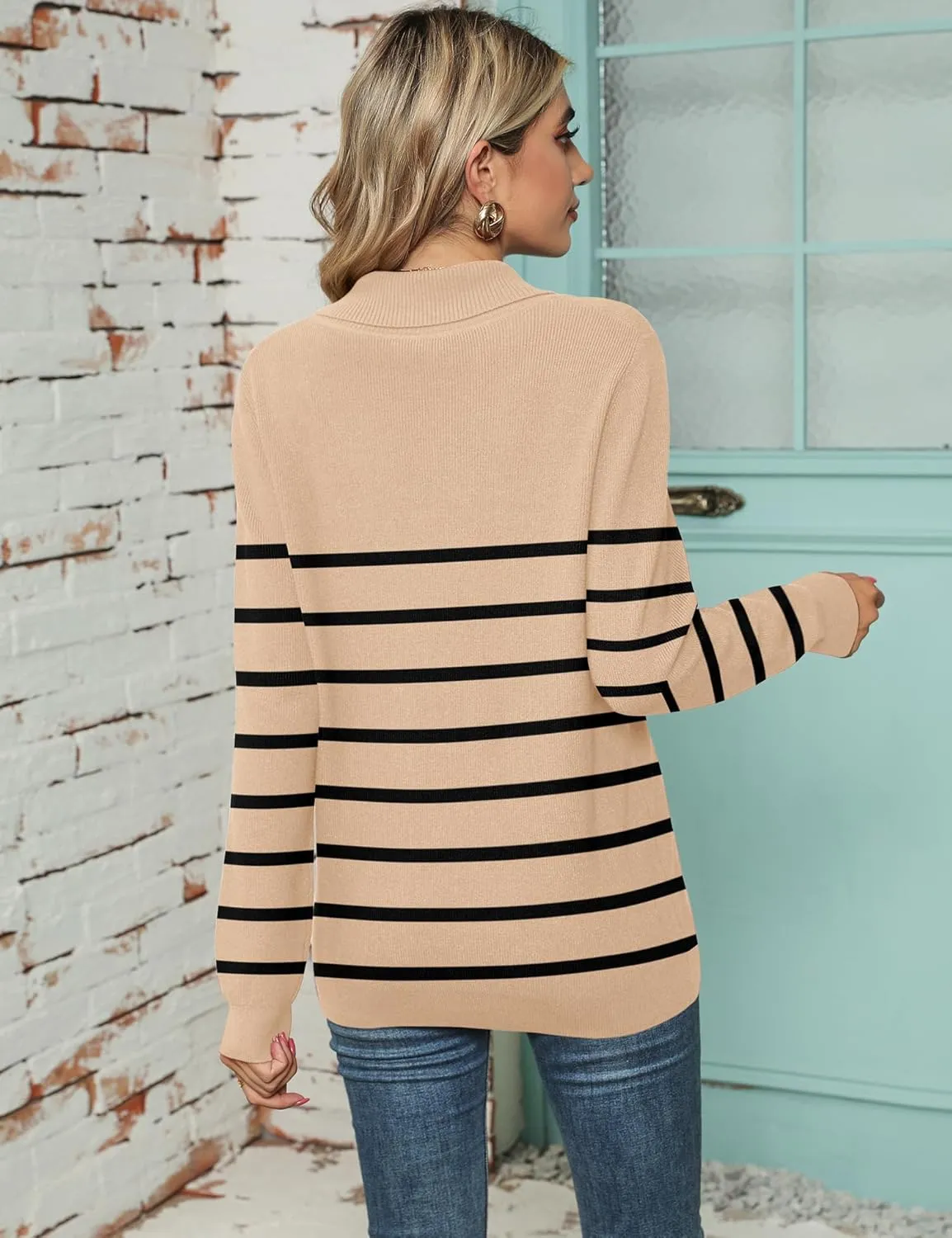 Ivicoer Women Long Sleeve V Neck Pullover Collar Knitted Sweaters
