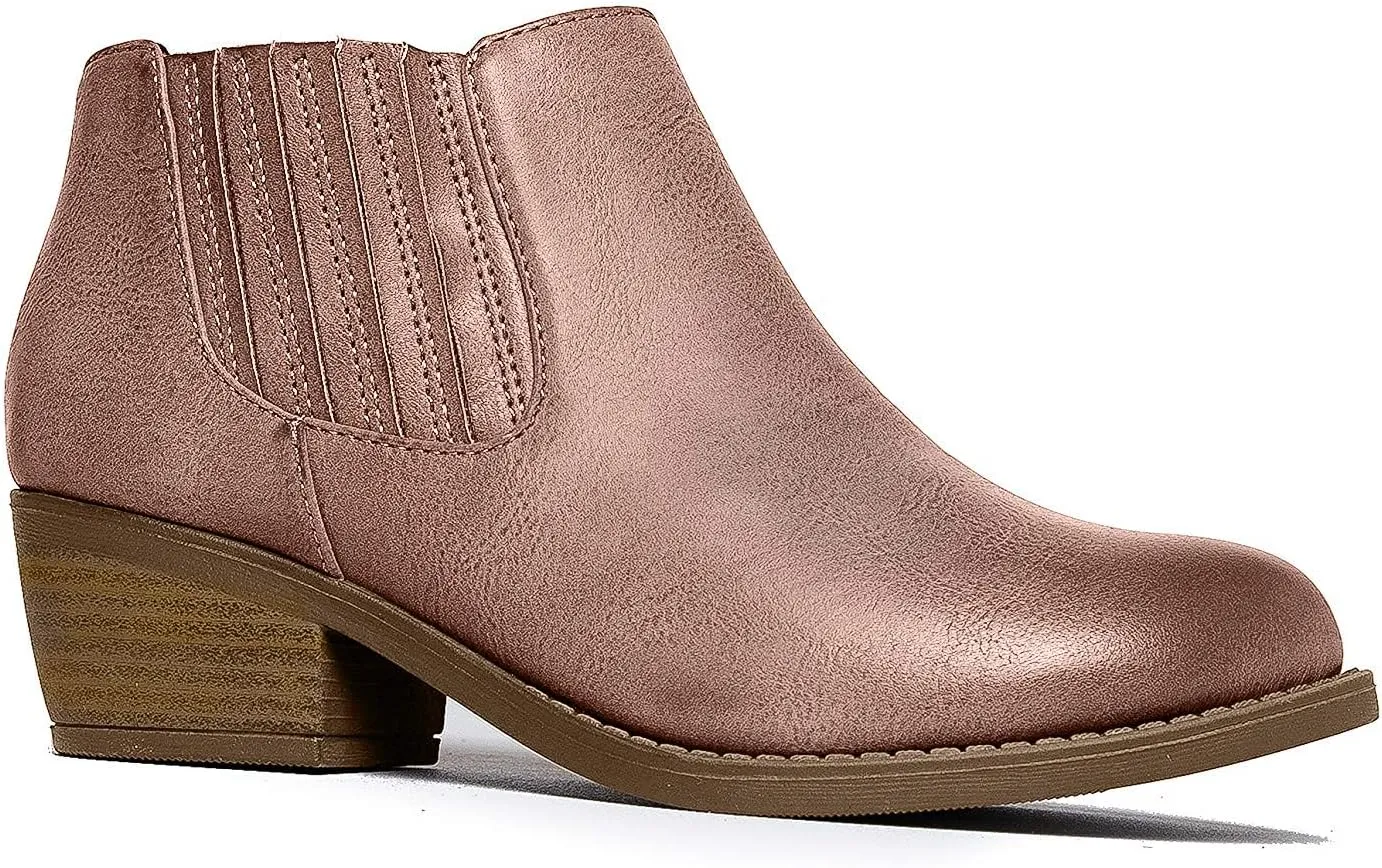 J. Adams Arlo Booties for Women - Round Toe Low Block Heel Slip On Ankle Boots