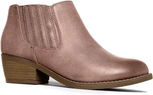 J. Adams Arlo Booties for Women - Round Toe Low Block Heel Slip On Ankle Boots