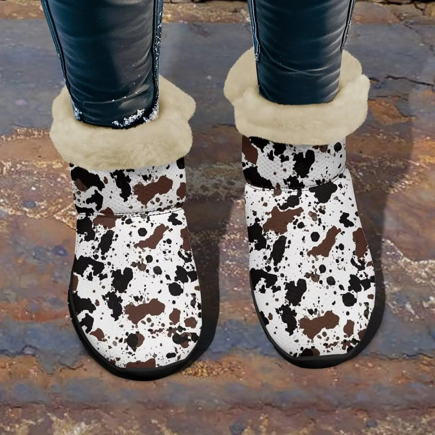 Jeiento Animal Print Winter Boots for Women Warm Inner Slip On Winter Shoes Walking Boots
