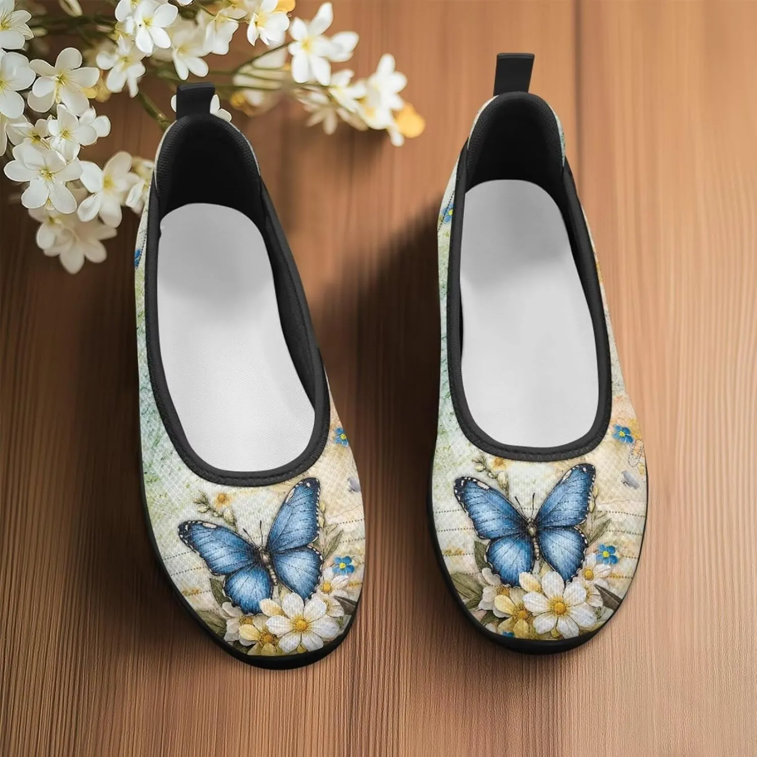 Jeiento Butterfly Shoes for Women Casual Slip-On Loafers Mesh Breathable Road Running Shoes Adult Sneakers