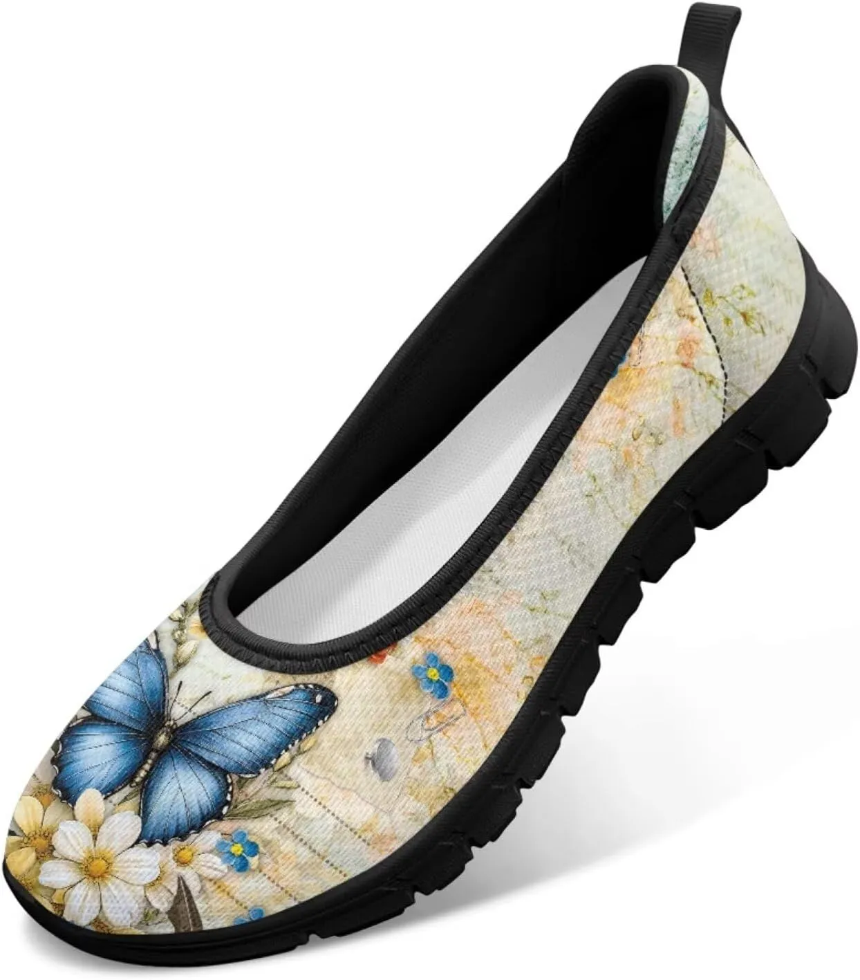 Jeiento Butterfly Shoes for Women Casual Slip-On Loafers Mesh Breathable Road Running Shoes Adult Sneakers