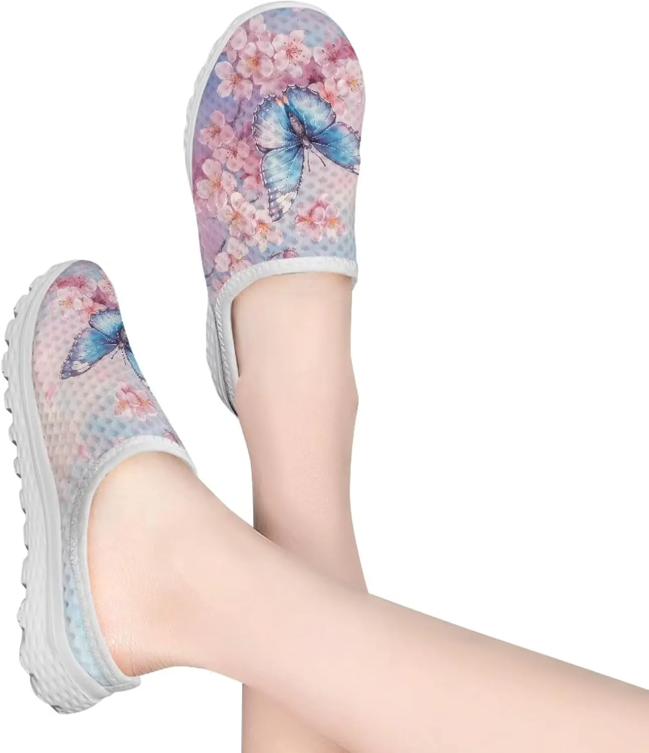Jeiento Womens Butterfly Pattern Mules Shoes Breathable Mesh Walking Sneaker Comfort Flats House Slippers for Work,Travel