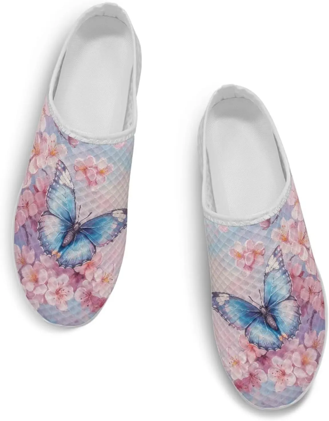 Jeiento Womens Butterfly Pattern Mules Shoes Breathable Mesh Walking Sneaker Comfort Flats House Slippers for Work,Travel