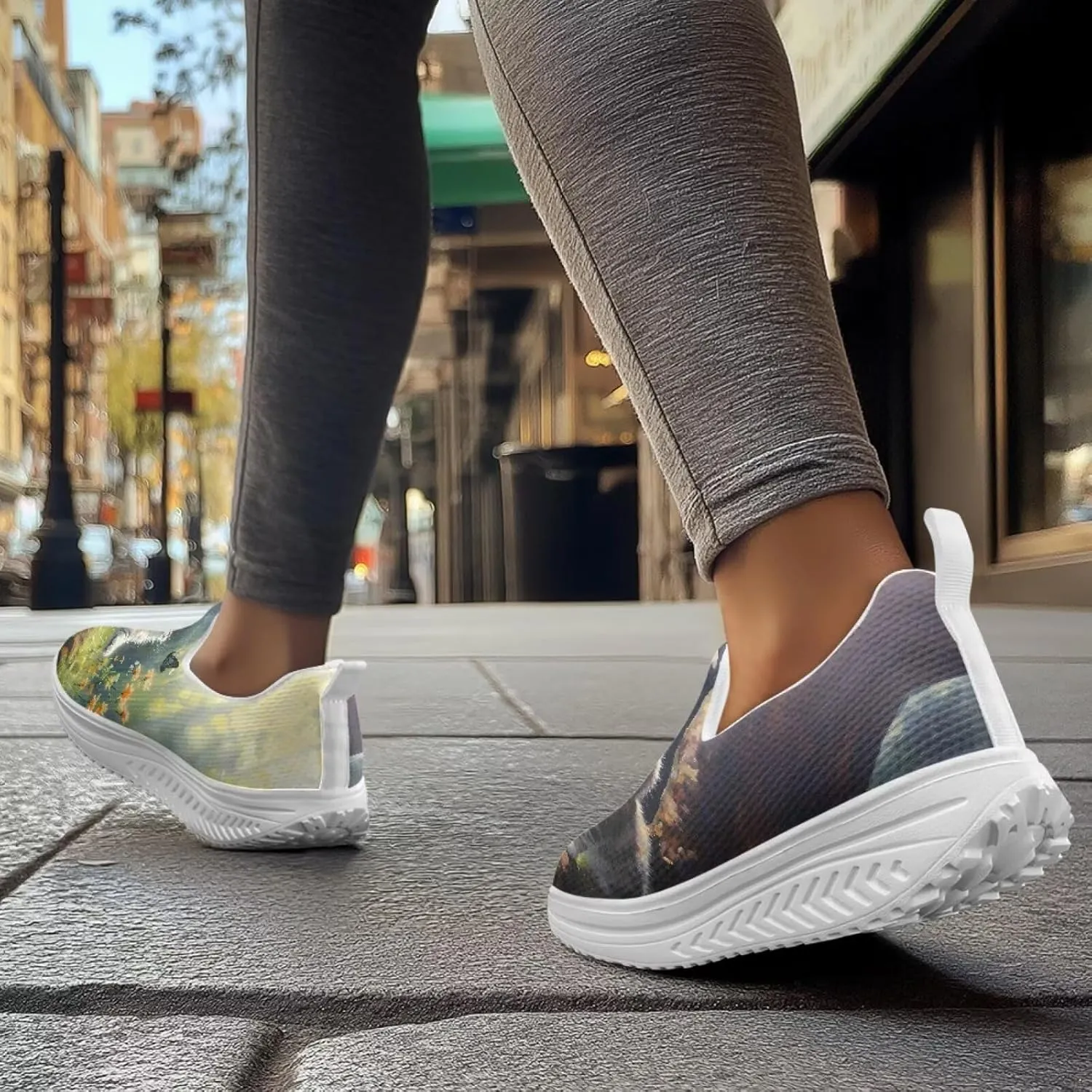 Jeiento Womens Platform Fashion Sneakers with Rocker Bottom Low Top Tennis Shoes Slip-On Walking Sneaker Work,Athletic,Casual Footwear