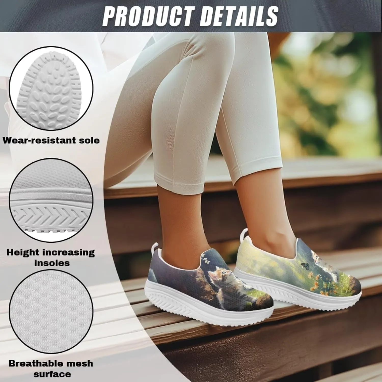 Jeiento Womens Platform Fashion Sneakers with Rocker Bottom Low Top Tennis Shoes Slip-On Walking Sneaker Work,Athletic,Casual Footwear