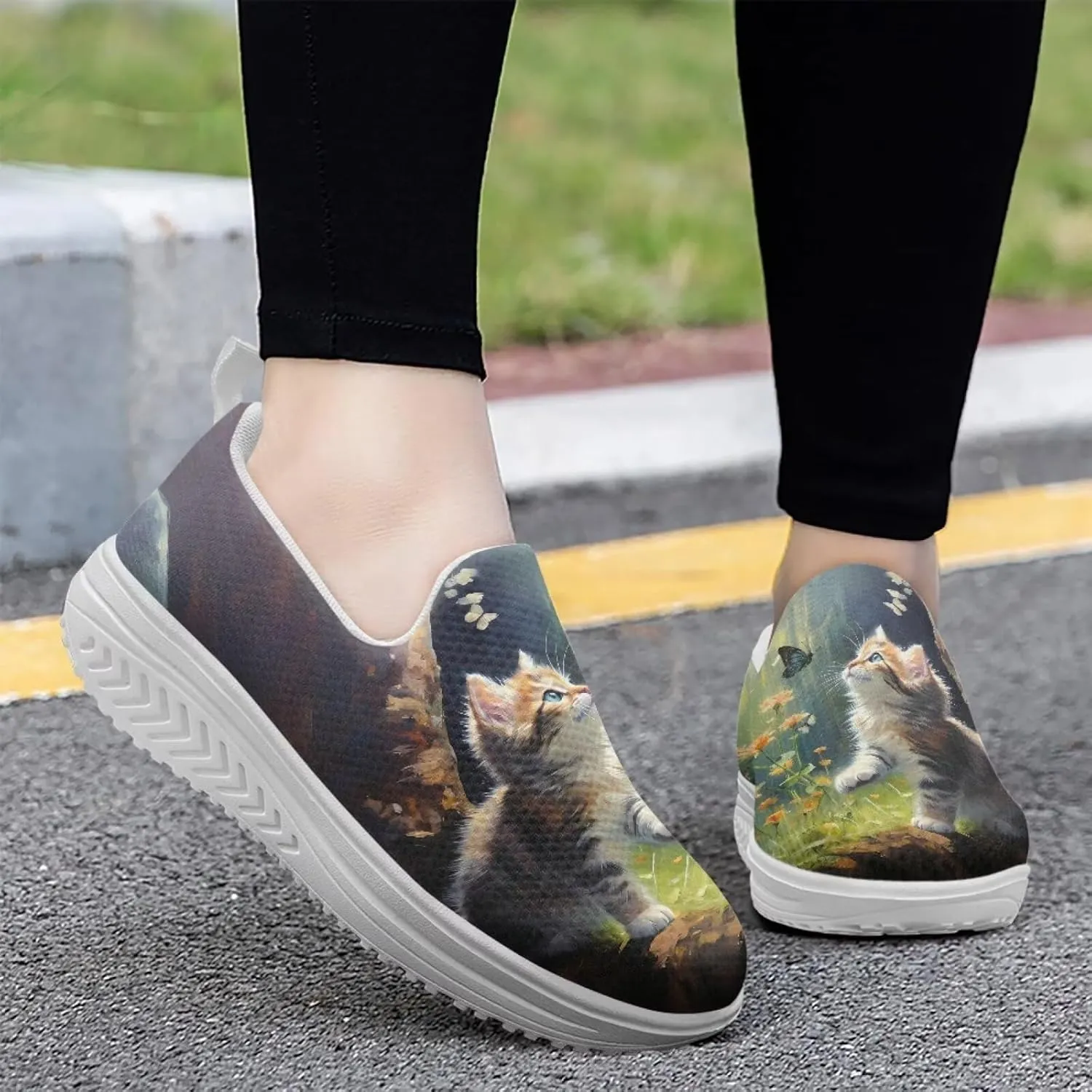 Jeiento Womens Platform Fashion Sneakers with Rocker Bottom Low Top Tennis Shoes Slip-On Walking Sneaker Work,Athletic,Casual Footwear