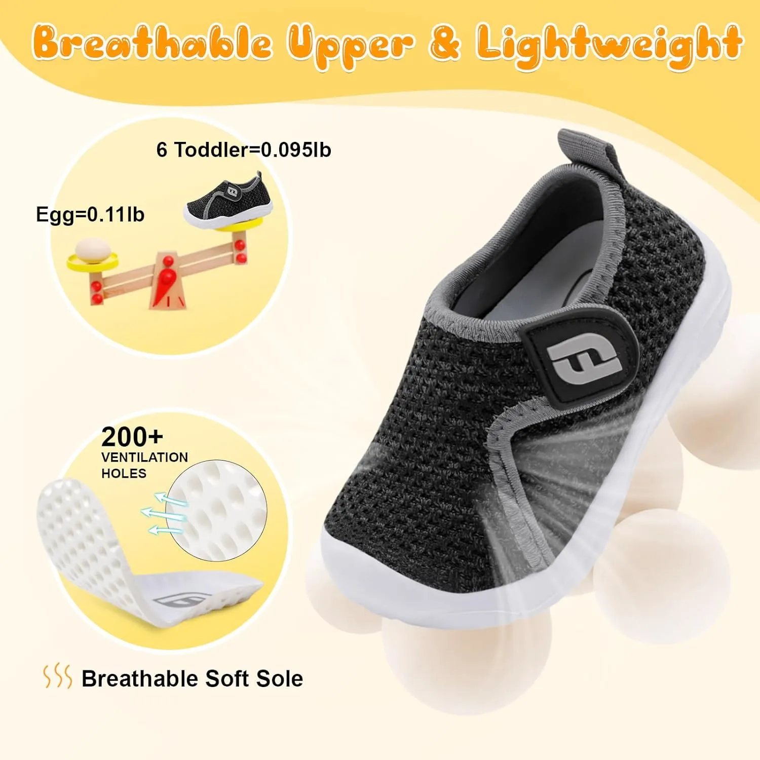 JOINFREE Toddler Boys Girls Barefoot Shoes Breathable Kids Sneakers Lightweight Walking Shoes Slip On Tennie Shoes Wide School Shoes