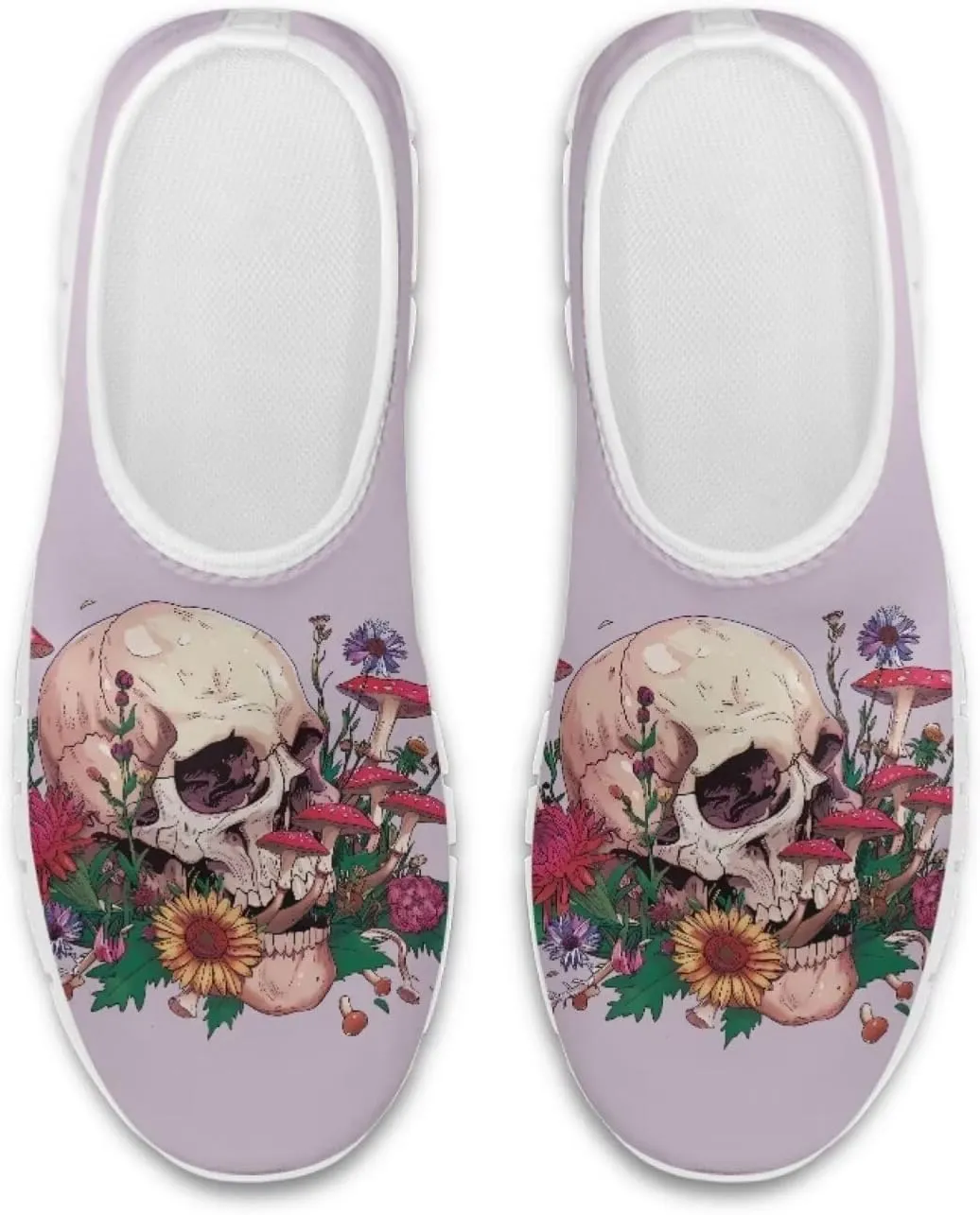 JoyLamoria Womens Floral Skull Print Low Top Lightweight Walking Shoes Girls Go Easy Travel Shoes Art Comfy Sneakers