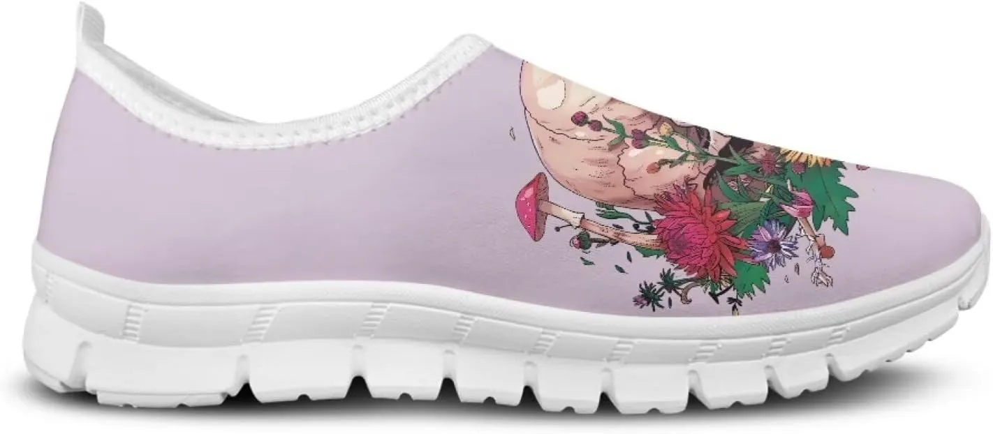 JoyLamoria Womens Floral Skull Print Low Top Lightweight Walking Shoes Girls Go Easy Travel Shoes Art Comfy Sneakers