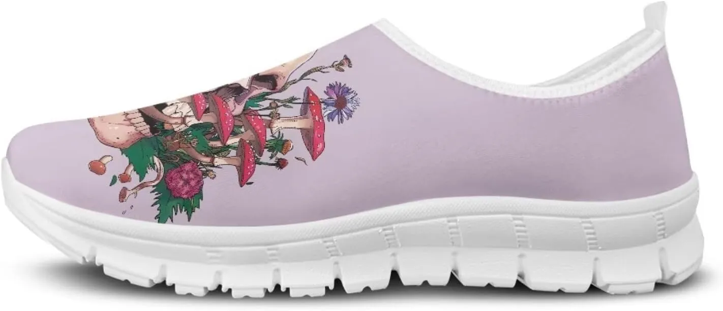 JoyLamoria Womens Floral Skull Print Low Top Lightweight Walking Shoes Girls Go Easy Travel Shoes Art Comfy Sneakers