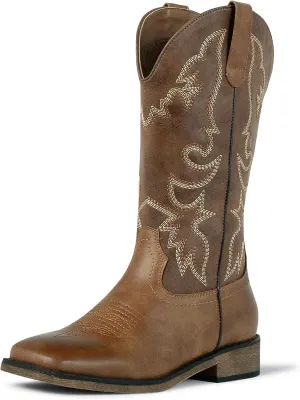 J's.o.l.e Square Toe Cowboy Cowgirl Boots for Women Mid Calf Ladies Fashion Embroidered Western Boots