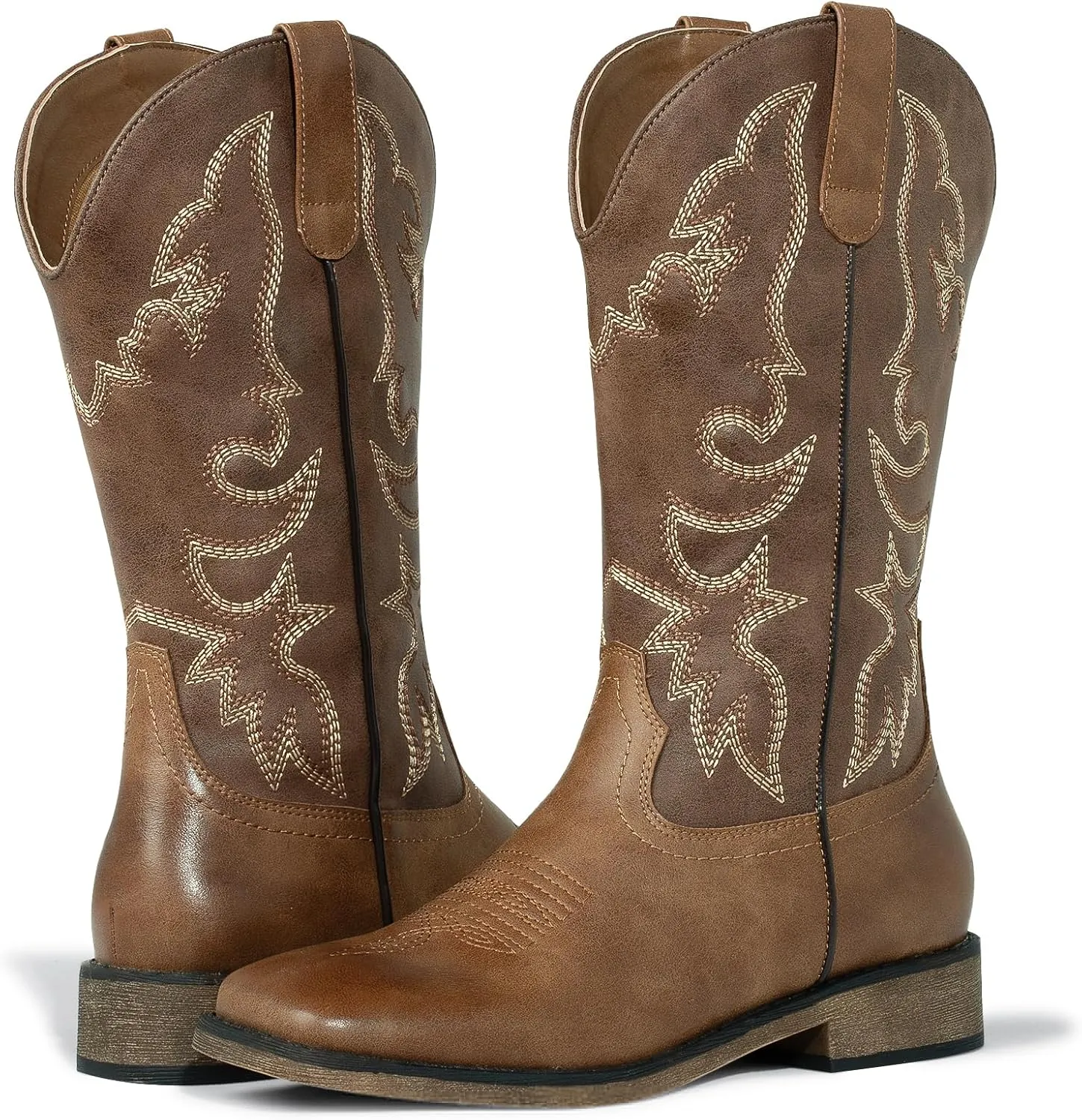 J's.o.l.e Square Toe Cowboy Cowgirl Boots for Women Mid Calf Ladies Fashion Embroidered Western Boots