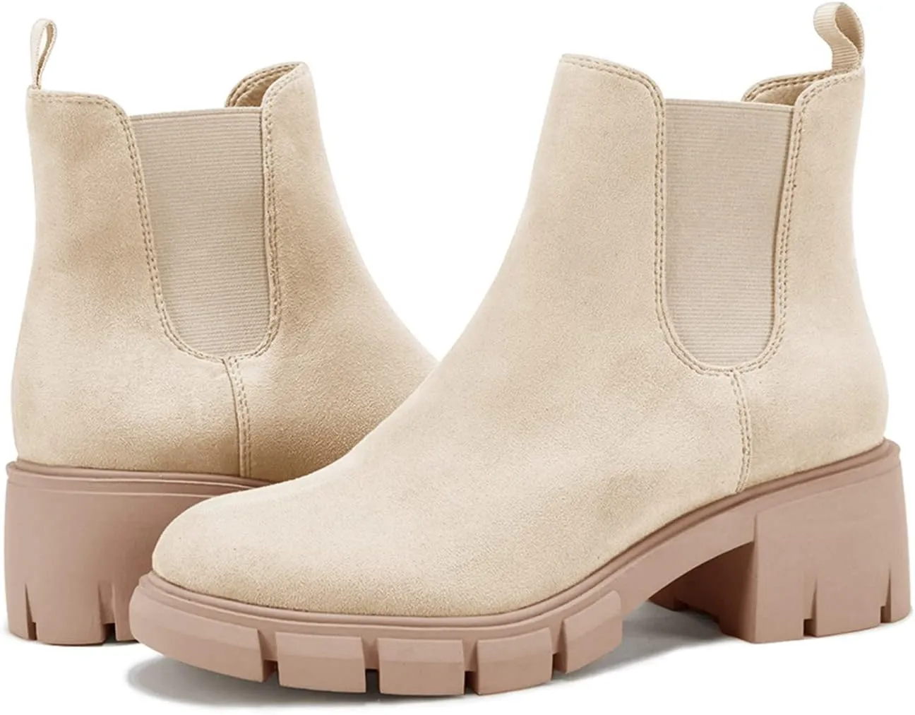 Juliet Holy Womens Lug Sole Platform Ankle Booties Chelsea Slip on Chunky Block Heel Leather Combat Boots