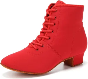 JUODVMP Women & Men Latin Ballroom Dance Shoes Practice with Lace-up Teaching Performance Modern Salsa Dancing Boots,Model LHDGBNJB