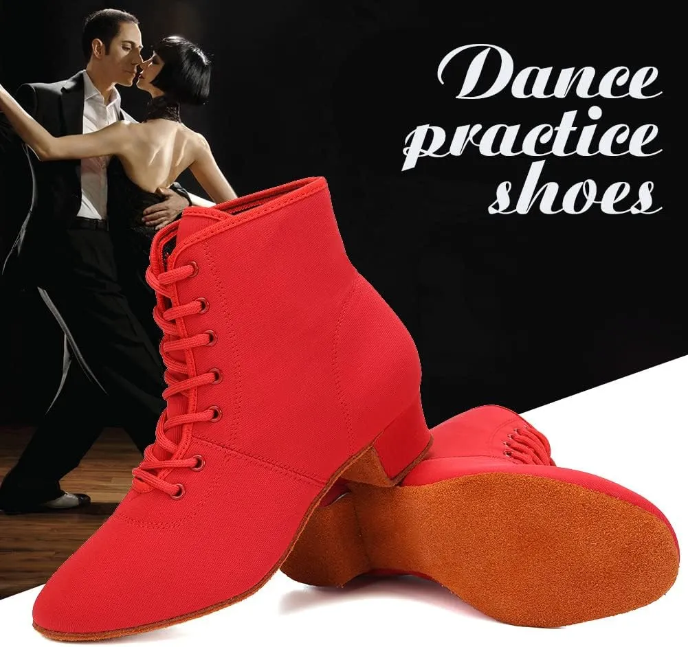 JUODVMP Women & Men Latin Ballroom Dance Shoes Practice with Lace-up Teaching Performance Modern Salsa Dancing Boots,Model LHDGBNJB
