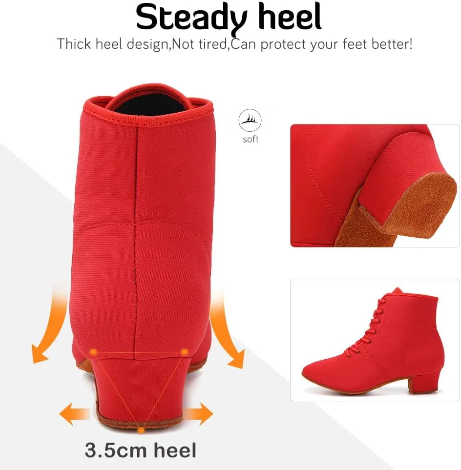 JUODVMP Women & Men Latin Ballroom Dance Shoes Practice with Lace-up Teaching Performance Modern Salsa Dancing Boots,Model LHDGBNJB