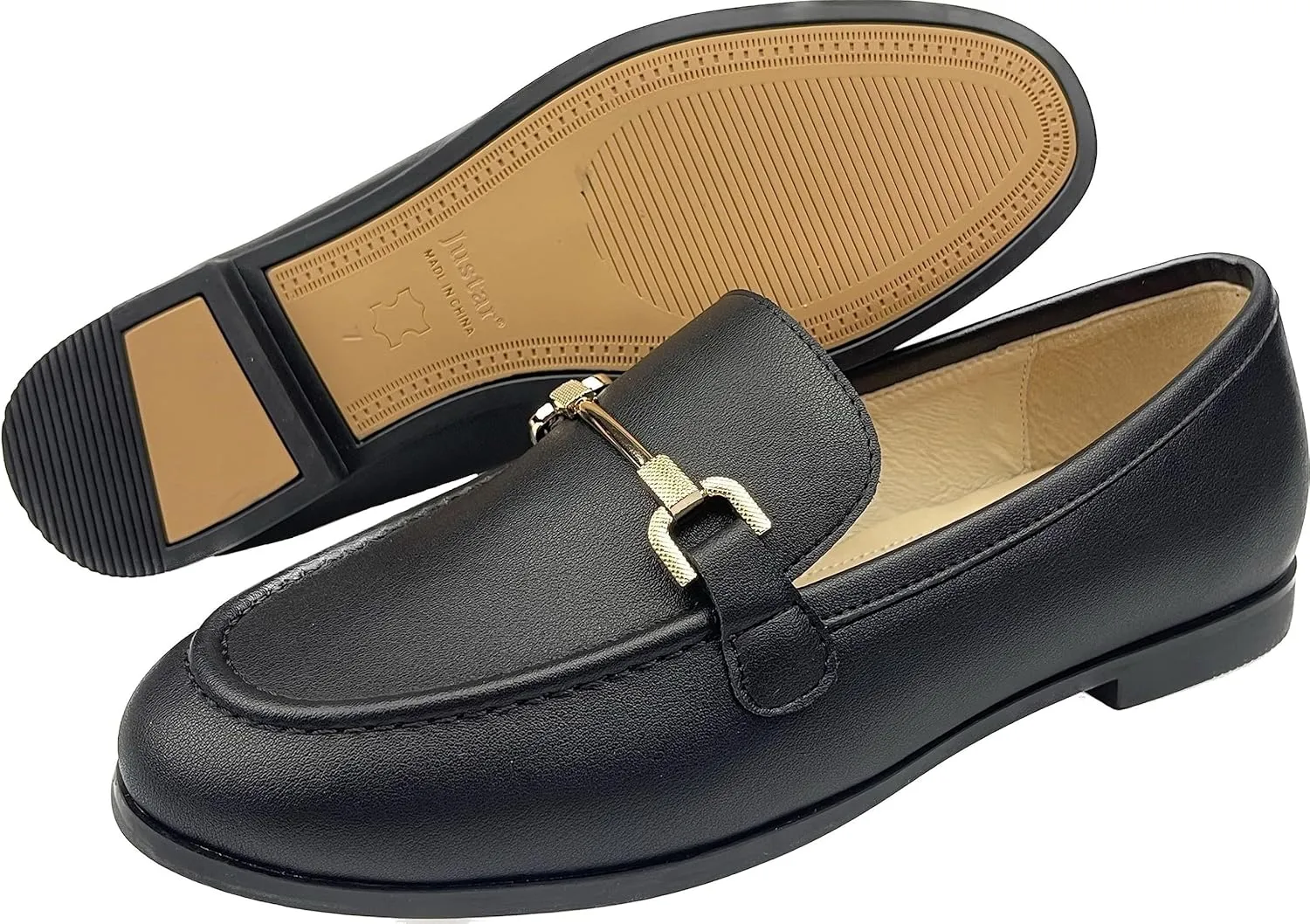 Justar Women's Genuine Leather Buckle Loafers Dress Shoes Casual Flats Low Heel Slip on Driving Penny Loafer for Women