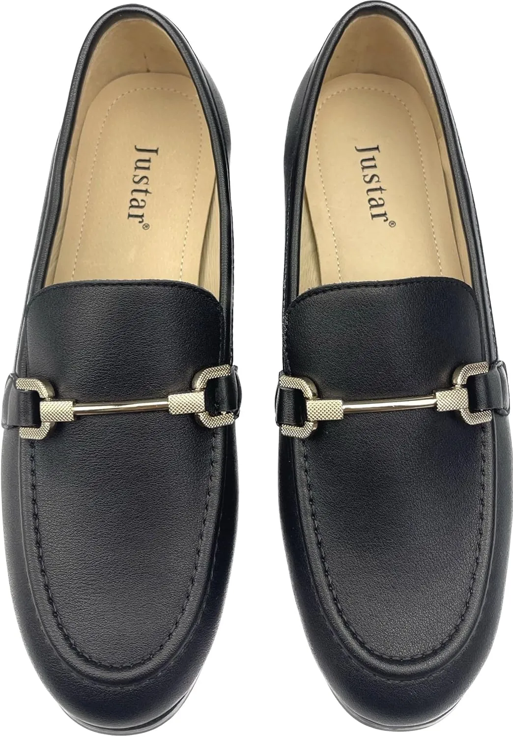 Justar Women's Genuine Leather Buckle Loafers Dress Shoes Casual Flats Low Heel Slip on Driving Penny Loafer for Women