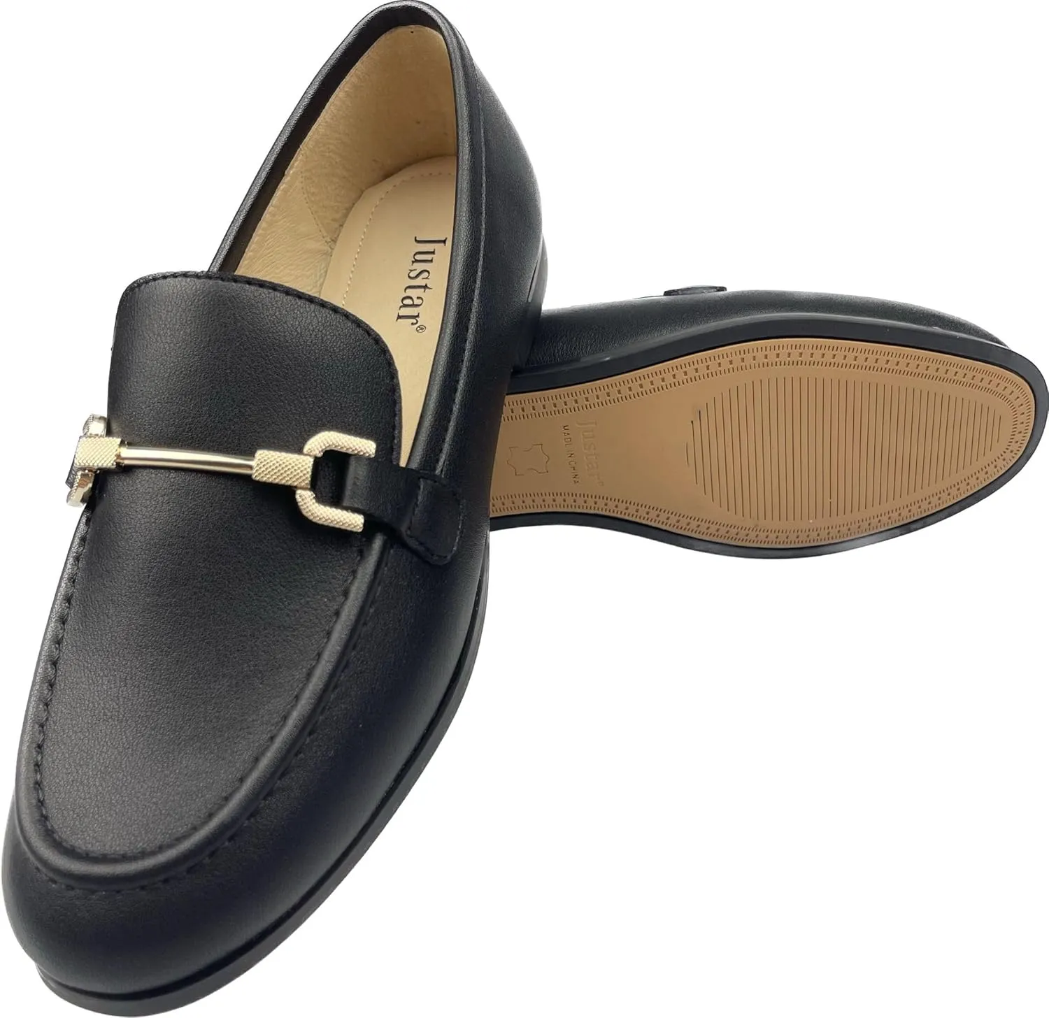 Justar Women's Genuine Leather Buckle Loafers Dress Shoes Casual Flats Low Heel Slip on Driving Penny Loafer for Women