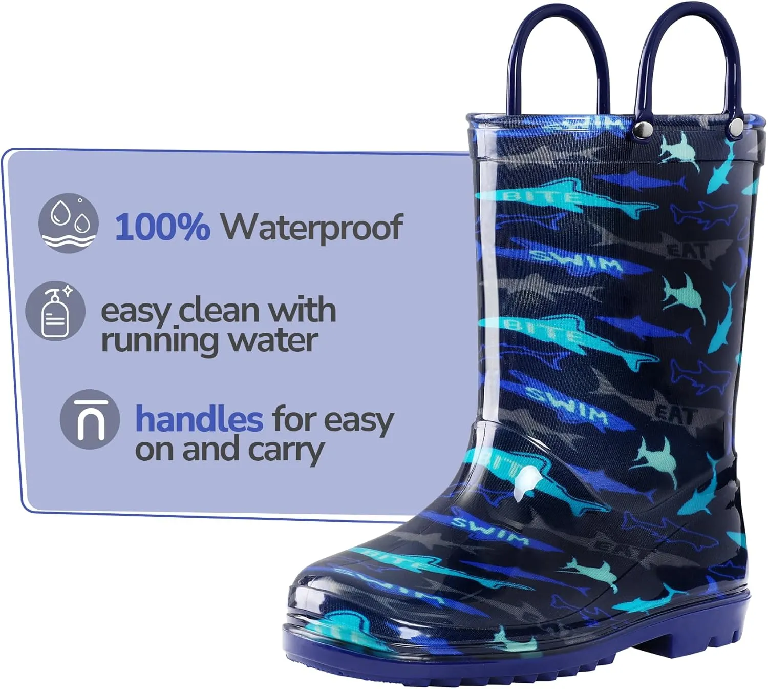 K KomForme Girls Boys Rain Boots Waterproof with Easy on Handles for Toddler/Little Kid/Big Kid