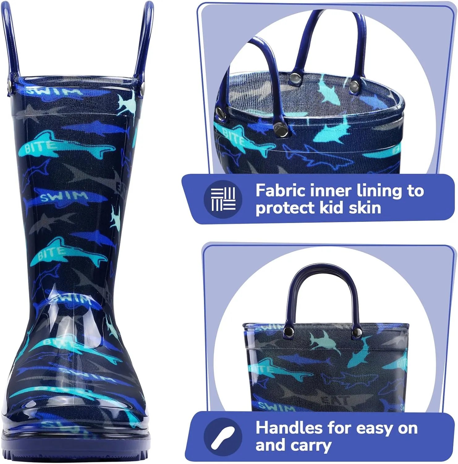 K KomForme Girls Boys Rain Boots Waterproof with Easy on Handles for Toddler/Little Kid/Big Kid